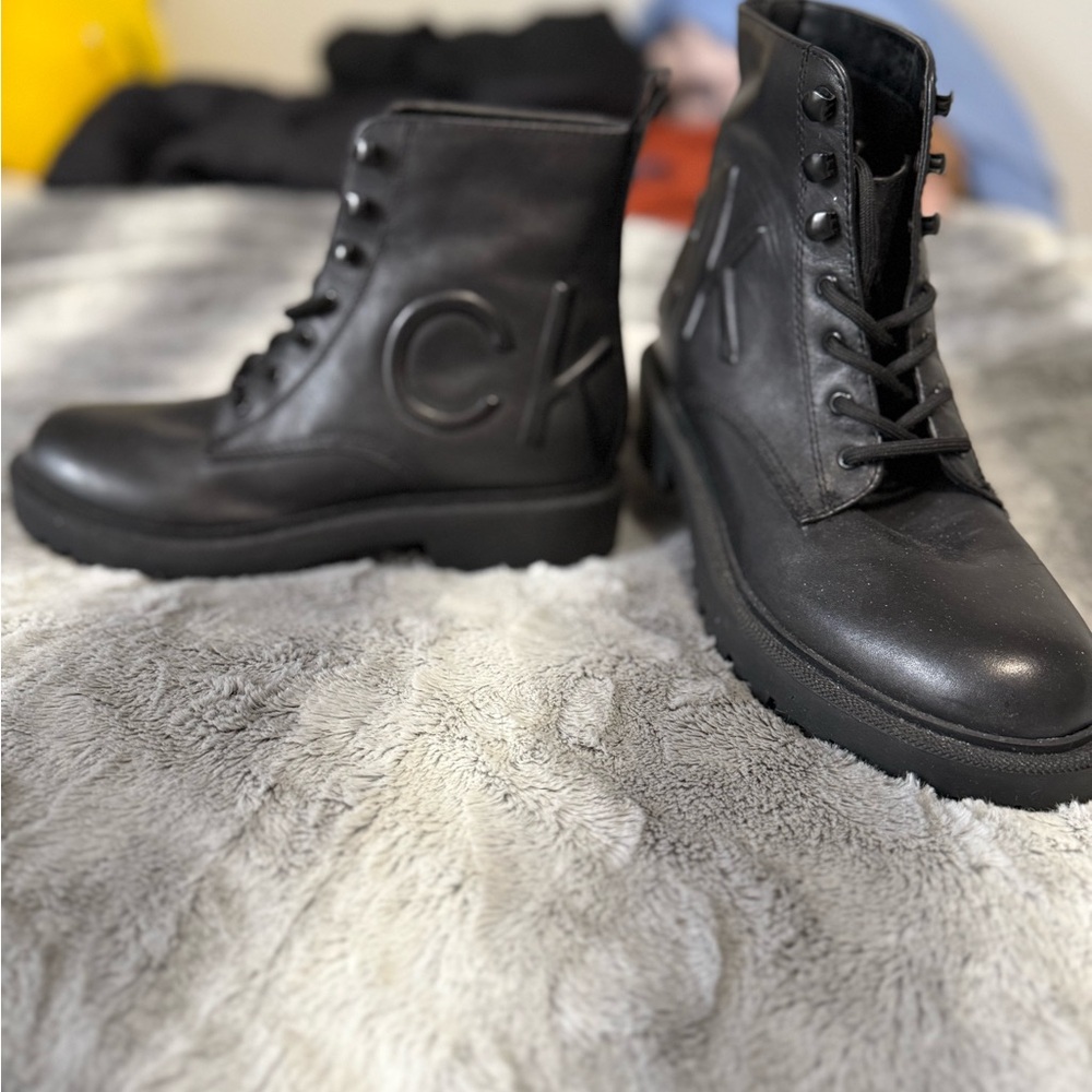 Calvin Klein Black Leather Combat Boots